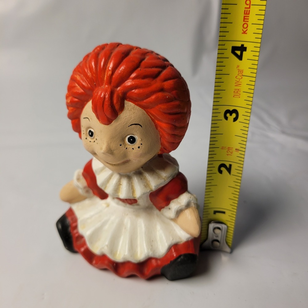 Raggedy Ann Rag Doll Figurine Red White Ceramic Vintage Marked 2000 AH initials